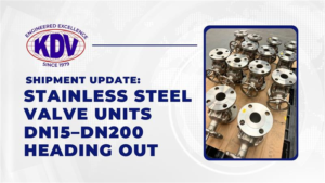 This week, a full range of stainless steel diaphragm valve units, from DN15 through to DN200, are being dispatched from KDV Flow UK. These comprise primarily Weir Type configurations in both manual and actuated variants, several with sealed bonnets, GR97 PTFE/Viton diaphragms, and DIN EN558-1 Series 1 lengths.
